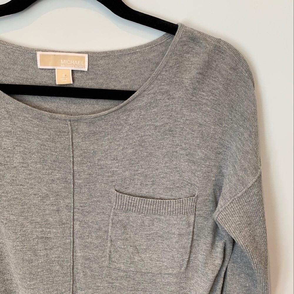 SIZE S MICHAEL KORS SPRING SWEATER LIGHTWEIGHT WIDE CREW NECK GRAY CENTER SEAM